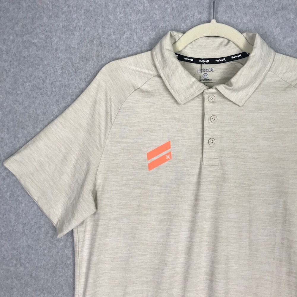 Hurley‎ Polo Shirt Mens Medium Cream Golf Exist Performance Soft Neutral Heather